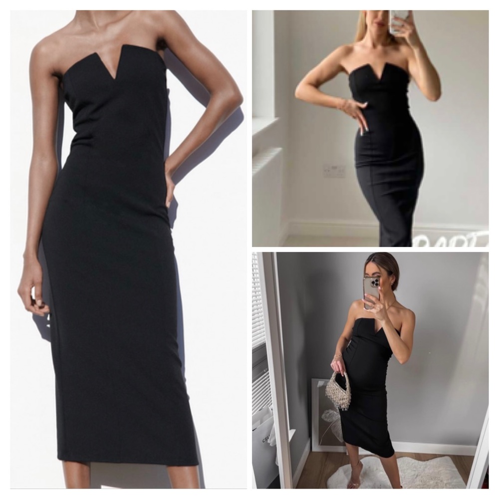 ZARA classic black v-notched midi dress blogger favorite